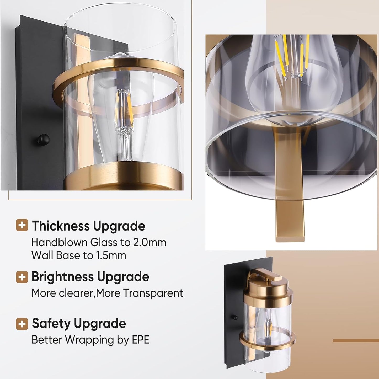 Black and Gold Sconces,Small Bathroom Wall Sconces,Modern Gold Sconces,Single Vanity Light(Bulbs not Included)