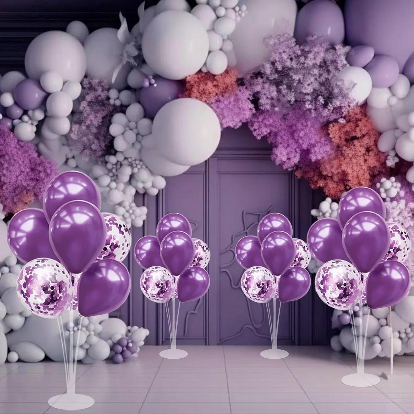Purple Balloon Stand Centerpiece Table Decorations for Birthday Bridal Shower Wedding Engagement Mother's Day Graduation Halloween Party Decorations(Purple set4)