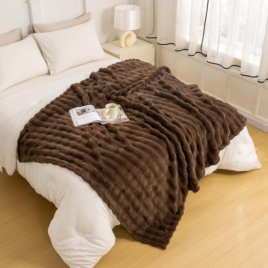 YUSOKI Luxury 3D Bubble Throw Blanket 3.1lb,All Ages,Home Decoration, (Brown,60 * 80inches)