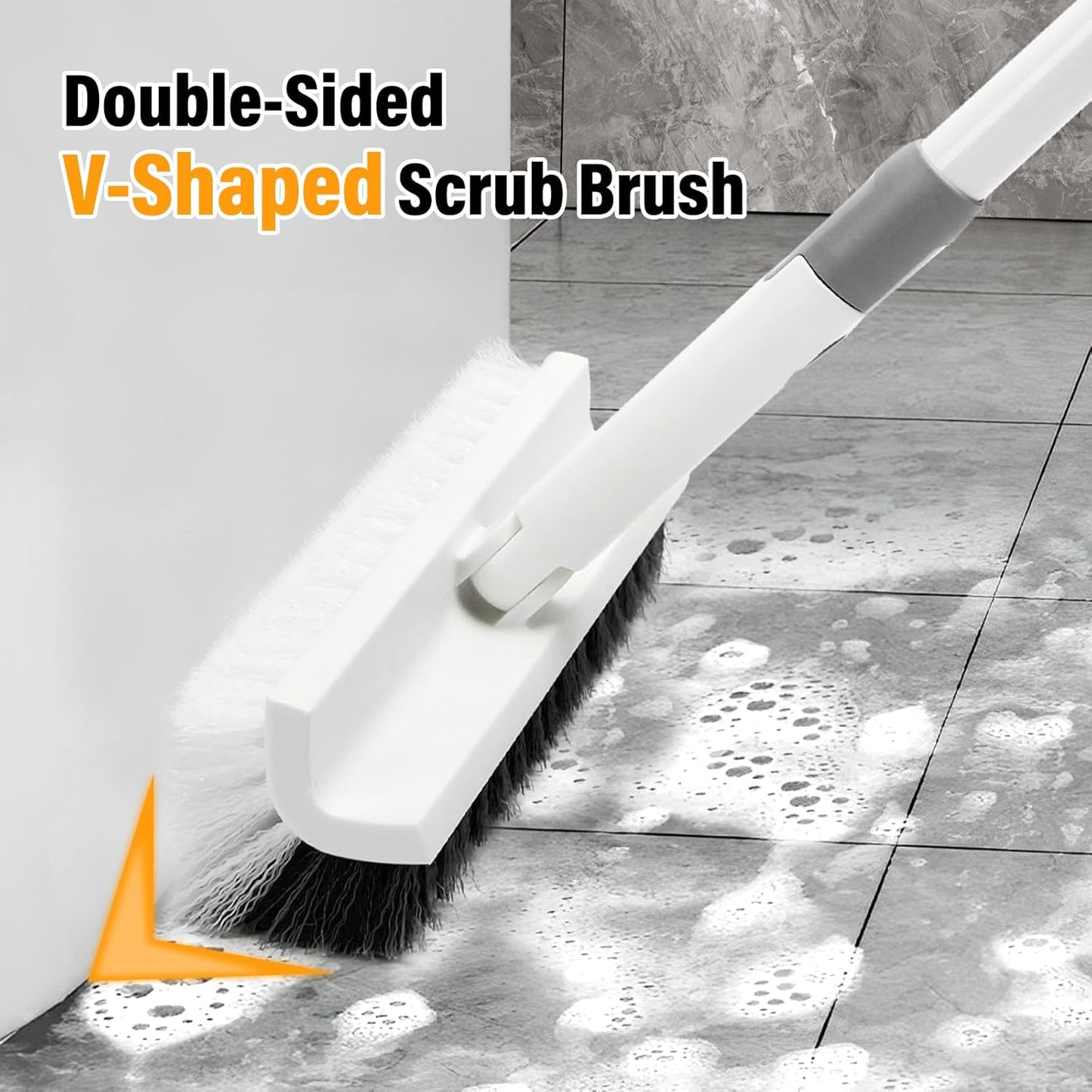 Scrub Brush Floor Brush with Long Handle,Double-Sided V-Shaped Scrub Brush，Shower Floor Scrubber for Cleaning, Tile Scrub Brush with Stiff Bristles, 52'