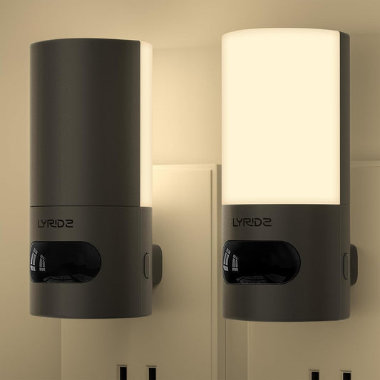 Lyridz Plug-in LED Rotatable Night Light with Motion Sensor, Dimmable Backlit Nightlight with 1-150lm Adjustable Brightness for Bathroom, Bedroom, Hallway, Stairs, 2 Pack