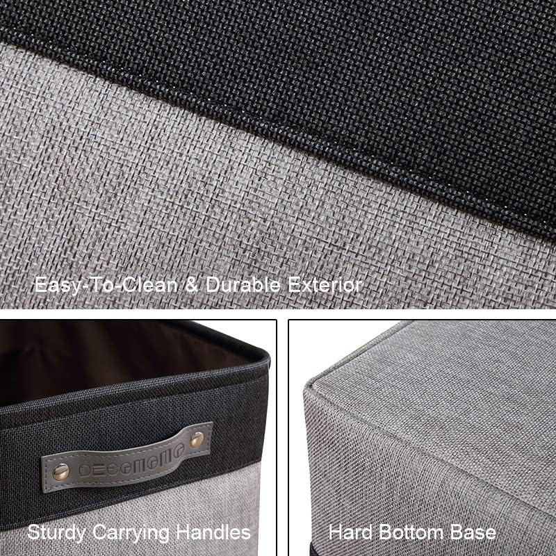 DECOMOMO Storage Baskets for Shelves - Fabric Closet Organizers and Storage Bins, Perfect Baskets for Organizing Closet Toys Nursery (Grey and Black, Large - 4 Pack)