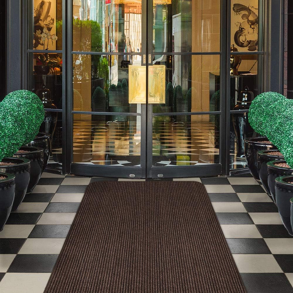House, Home and More Indoor Outdoor Double-Ribbed Carpet Runner with Skid-Resistant Rubber Backing - Bittersweet Brown - 4 Feet x 10 Feet