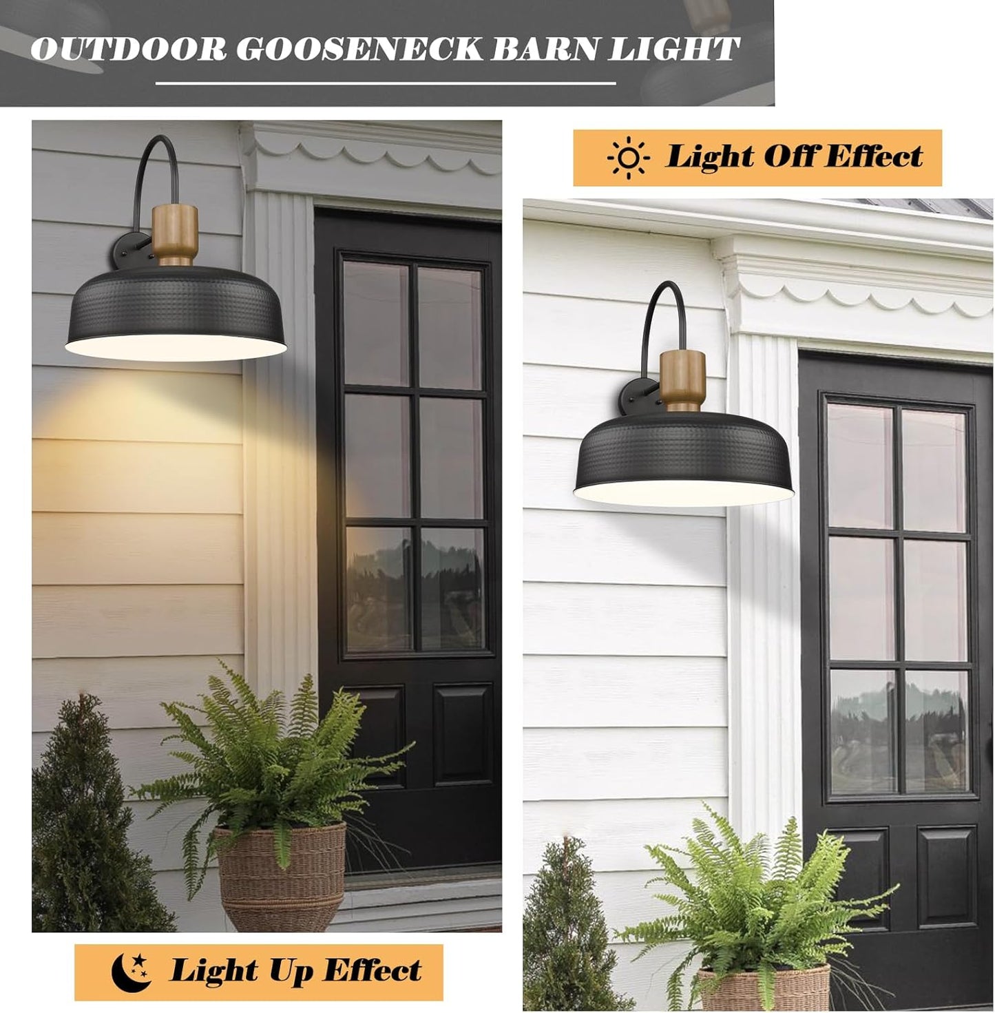 Outdoor Barn Light Gooseneck Barn Light, Farmhouse Exterior Wall Mount Light Vintage Wall Lighting Fixture Industrial Sconce Lantern for Porch, Entryway, Garage, Black, 2 Pack, Large