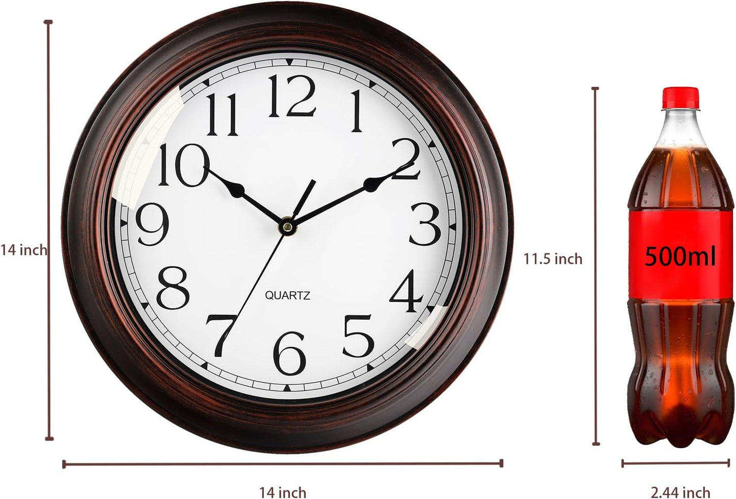 14 Inch Wall Clocks Battery Operated Silent Non-Ticking Wall Clock Vintage Retro Rustic Style Decorative for Living Room Kitchen Farmhouse (Bronze)