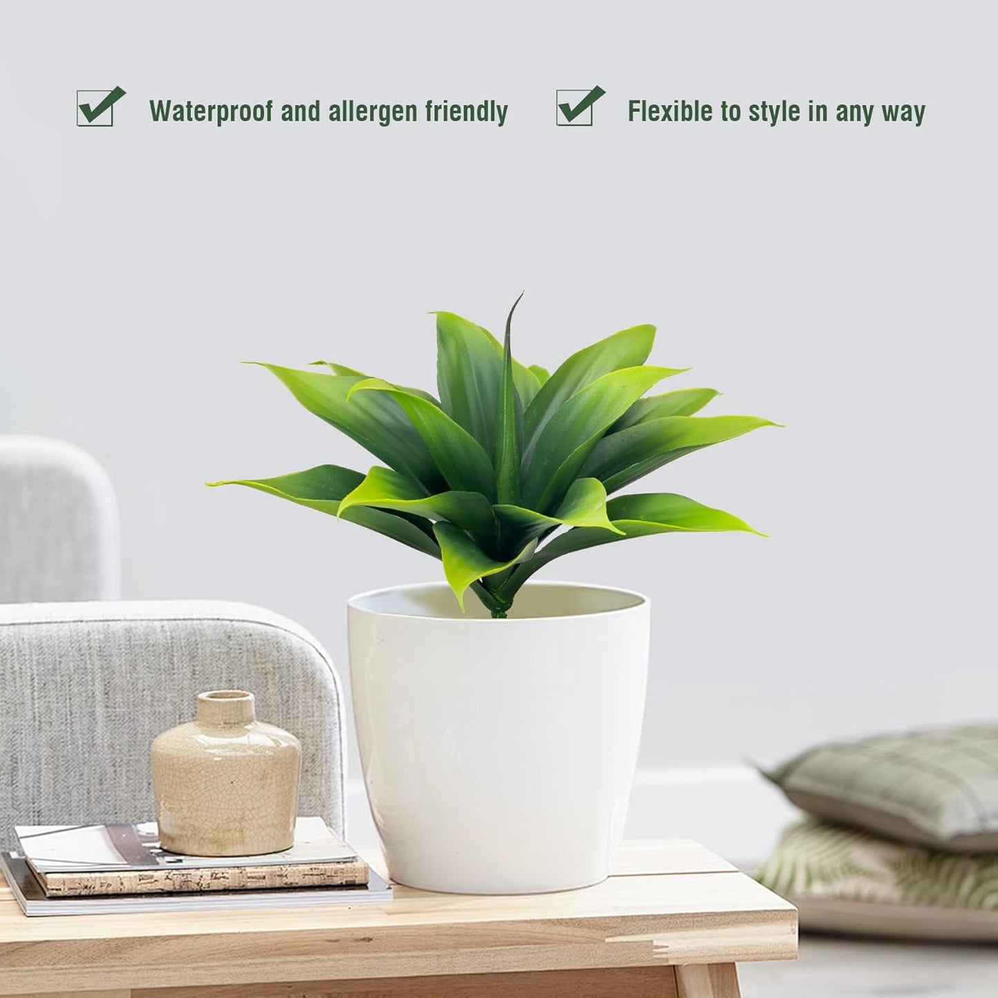 Fake Plants Artificial Agave Plants,Large UV Resistant Fake Agave Planters for Indoor and Outdoor Decorating Tropical Plant Succulents Greenery Indoor Decor((2Pack Light Green) 13.8"