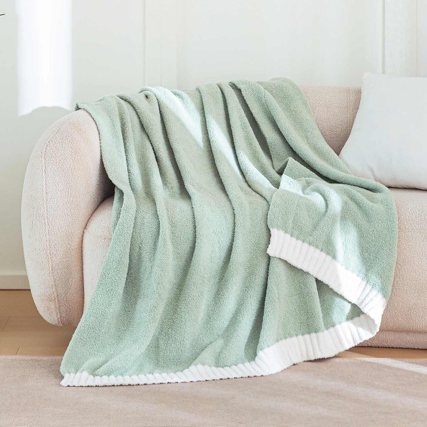 Soft Fuzzy Throw Blanket - Green Cozy Warm Knit Fluffy Plush, Lightweight & Breathable, Throw for Bed, Chair, Sofa, Couch, Outdoor, 60"X80", Oeko-TEX Certified