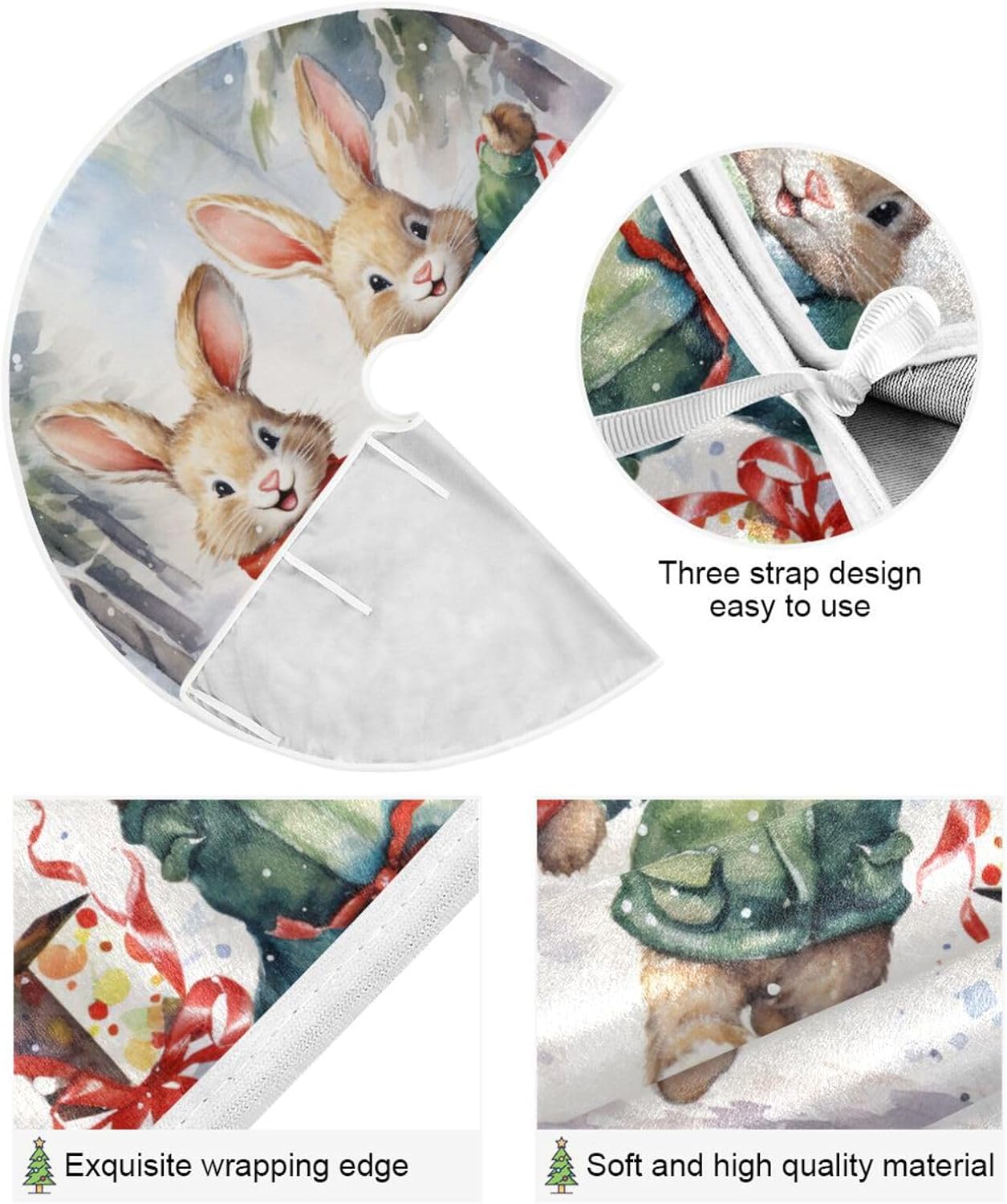 Christmas Tree Skirt - 48 Inch Rabbit Xmas Tree Mat for New Year Party Decorations