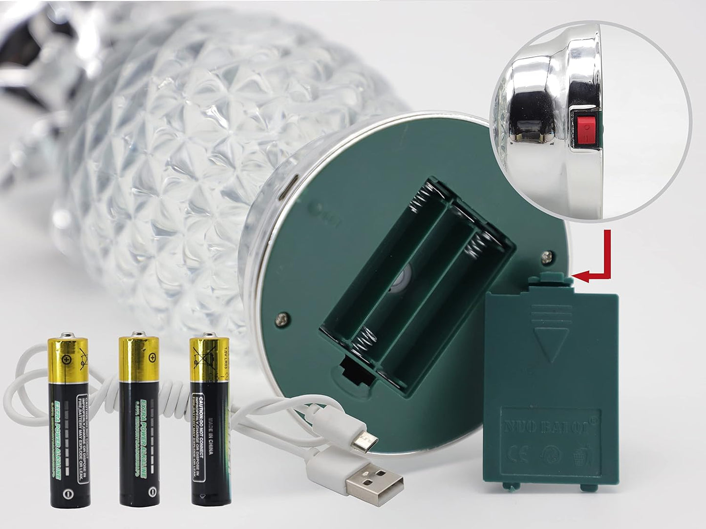 YAKii 9.5" Pineapple LED Color Changing Shine Lamp,Swirling Water Waves Lamp Kid Safe Battery/USB Cable Operated,Table Lamp Candle Holder Table Decoration Silver(Pack of 2)