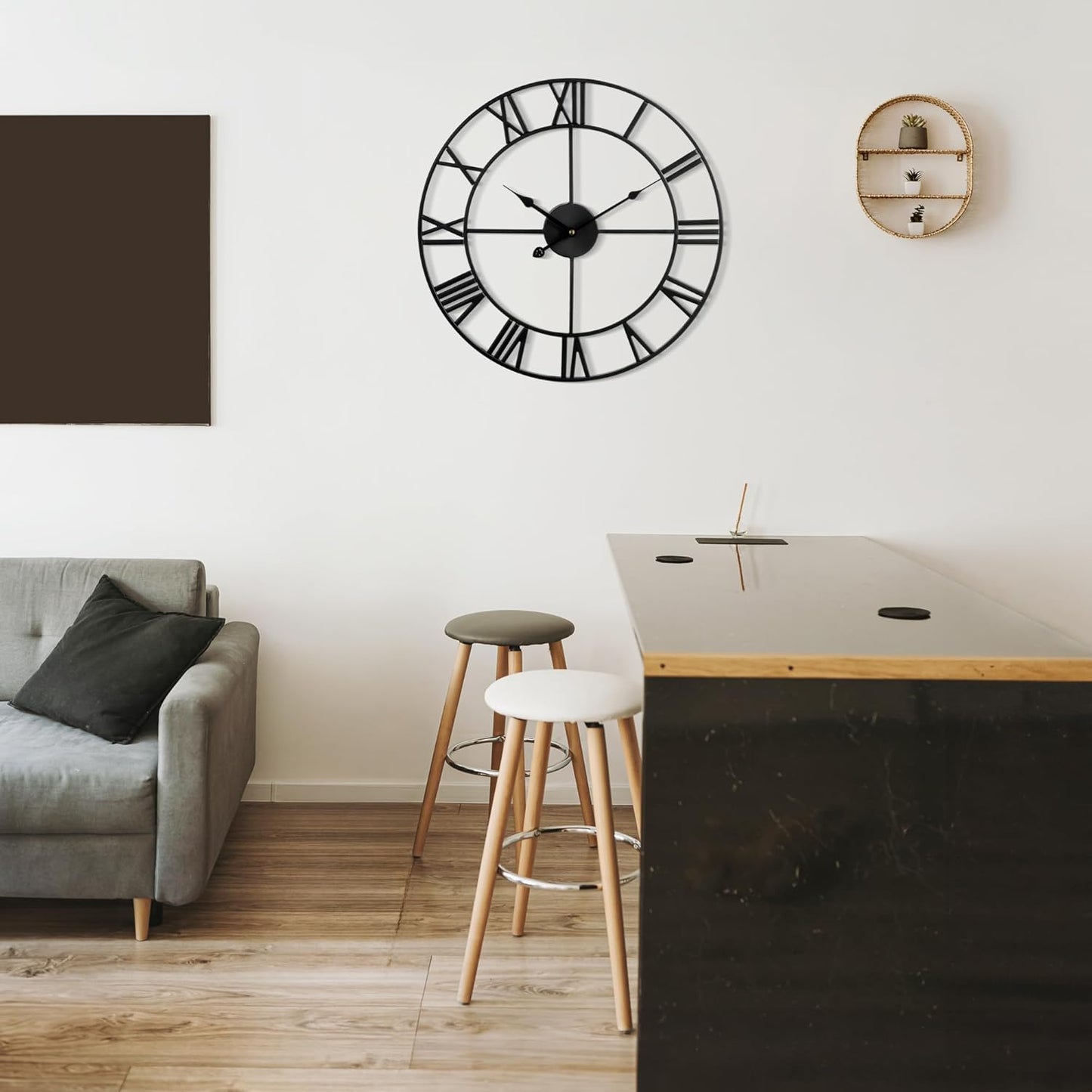 Large Wall Clock for Living Room Decor - 100cm/ 40 Inch Nearly Silent Non-Ticking Metal Wall Clocks Battery Operated, Vintage Decorative Modern Wall Clock for Bedroom, Office, Farmhouse Decor