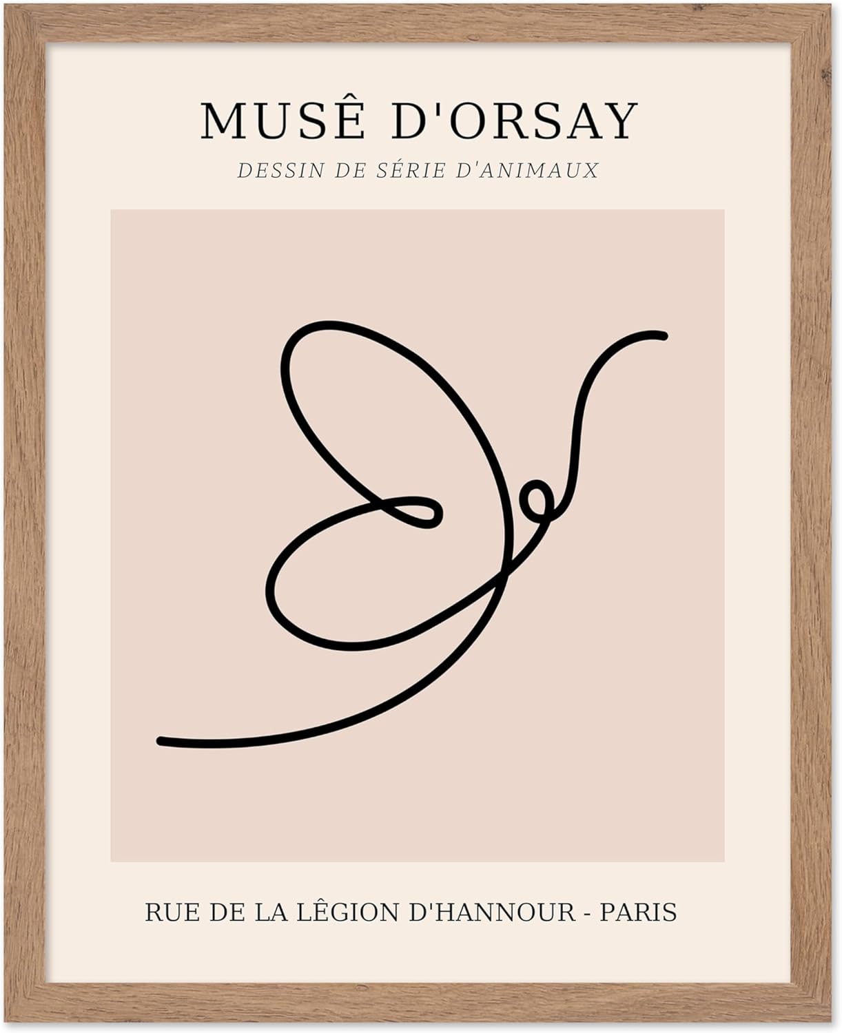 Poster Master Vintage Poster - Retro One Line Butterfly Drawing Print - Butterfly Line Art - Minimal Gift for Him, Her, Animal Lover - Abstract Decor for Home, Office, 16x20 Beige Framed