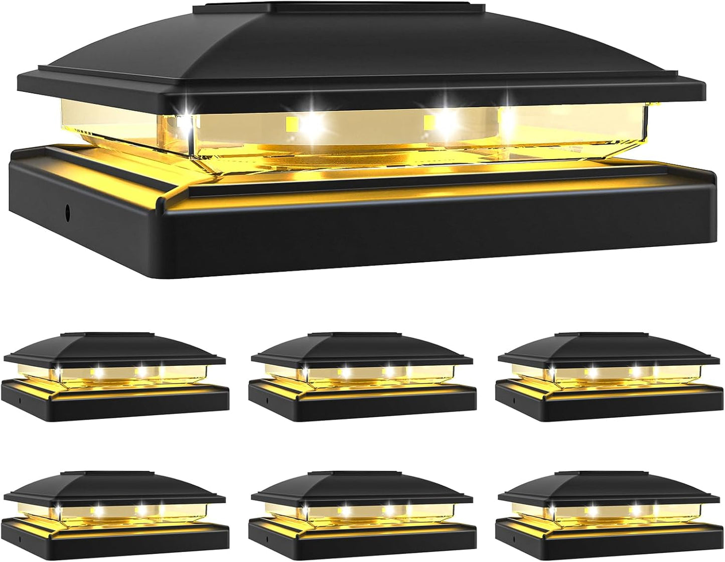 VOLISUN Solar Post Cap Light Outdoor,Solar Fence - Post Lights Waterproof for 4x4/5x5/6x6 Wooden/Vinyl,Black Deck Cap Light Solar Powered with Warm White for Garden/Patio/Porch 6pack