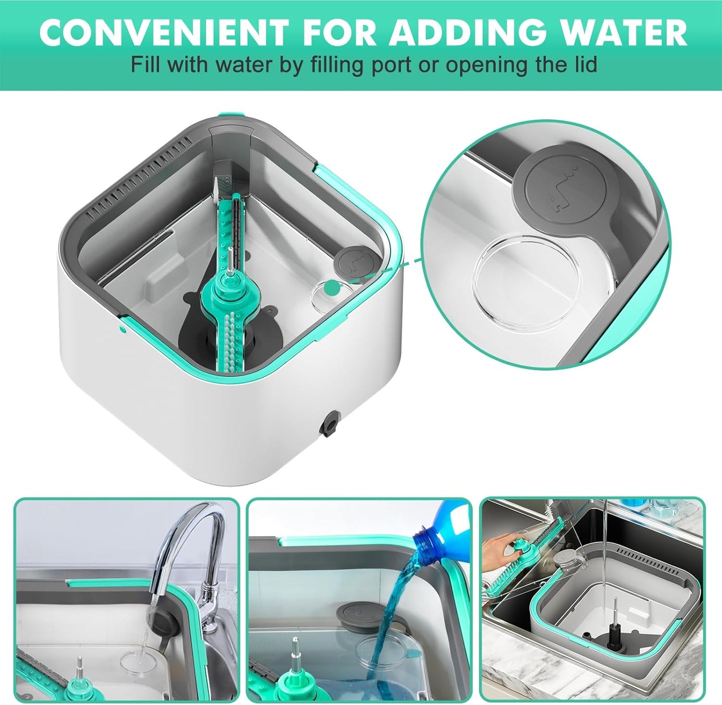 Upgraded Spin Mop and Bucket Set Self-Standing Mop Bucket Separate Dirty and Clean Water System Self Wringing 360° Rotating 90° Foldabl Mops and Buckets for Floor Cleaning (Blue, 6Pads)