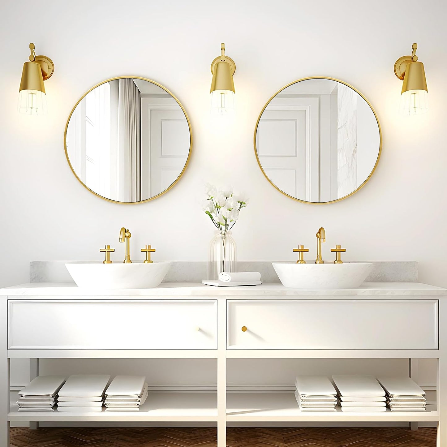 Fabuday Gold Circle Mirror for Bathroom - Small 18 Inch Round Mirror for Wall Decor with Golden Matte Frame, Living Room, Bedroom, Entryway Circular Mirrors