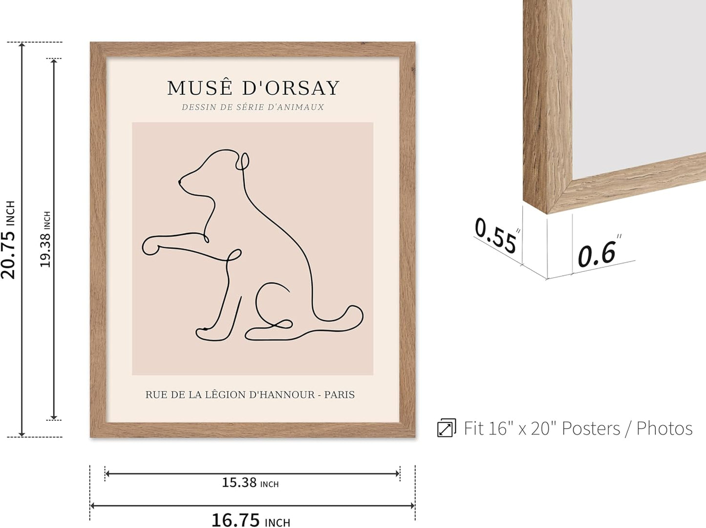 Poster Master Vintage Poster - Retro One Line Dog Drawing Print - Dog Art - Minimal Gift for Men, Women, Animal Lover - Abstract Wall Decor for Home, Office, Bedroom, 16x20 Beige Framed