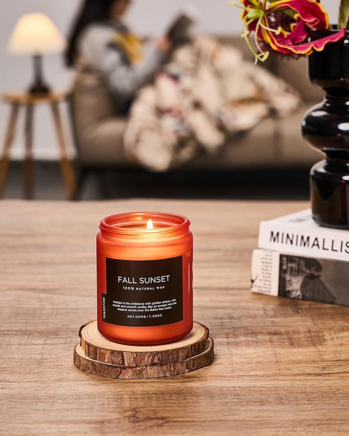 M&SENSE Baltic Amber Scented Organic Soy Wax Clean Non Toxic Candle, Cotton Wick 7.05oz Up to 50 Hours Burn Time, Housewarming Candle for Home Scented