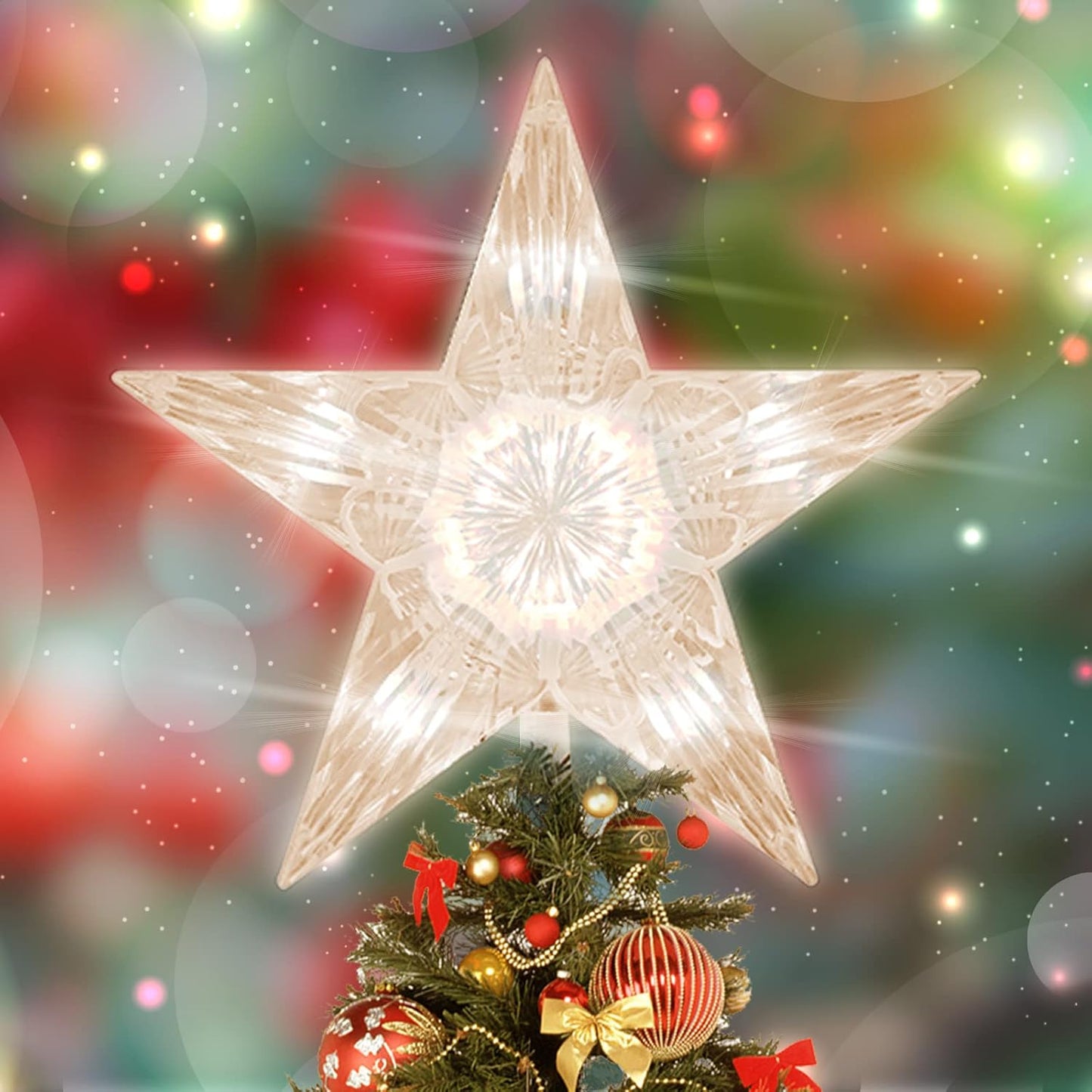 Christmas Tree Topper Star with 10 Clear Lights Star Topper for Christmas Tree Decorations