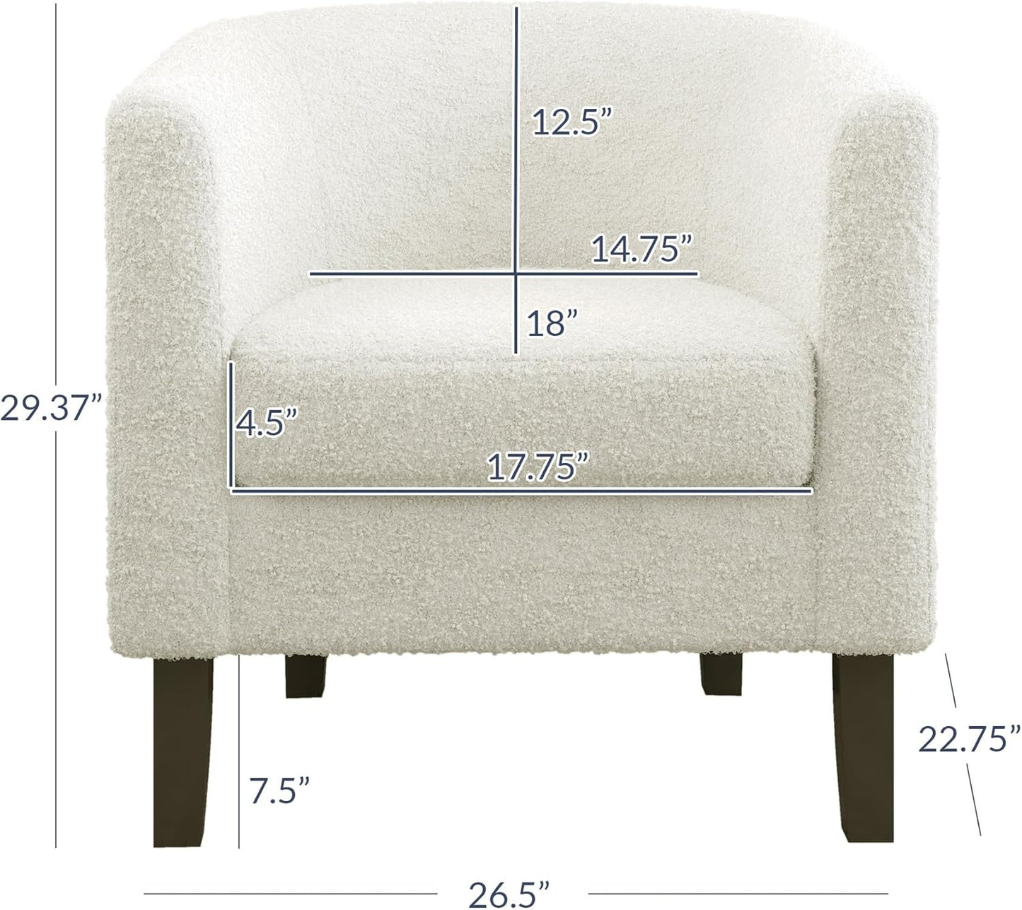 BELLEZE Accent Barrel Chair, Linen Round Chair Club Tub Sofa Corner Chair with Flared Legs and Cozy Soft Padding for Living Room Bedroom Waiting Room - Teddy White
