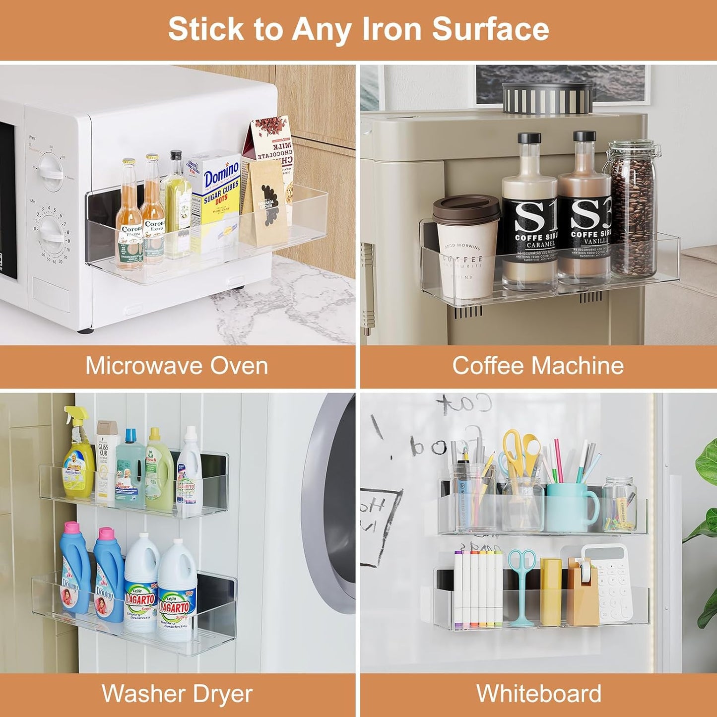 Magnetic Spice Rack for Refrigerator, Kitchen Organizer and Storage Shelf, Clear(4 Pack)