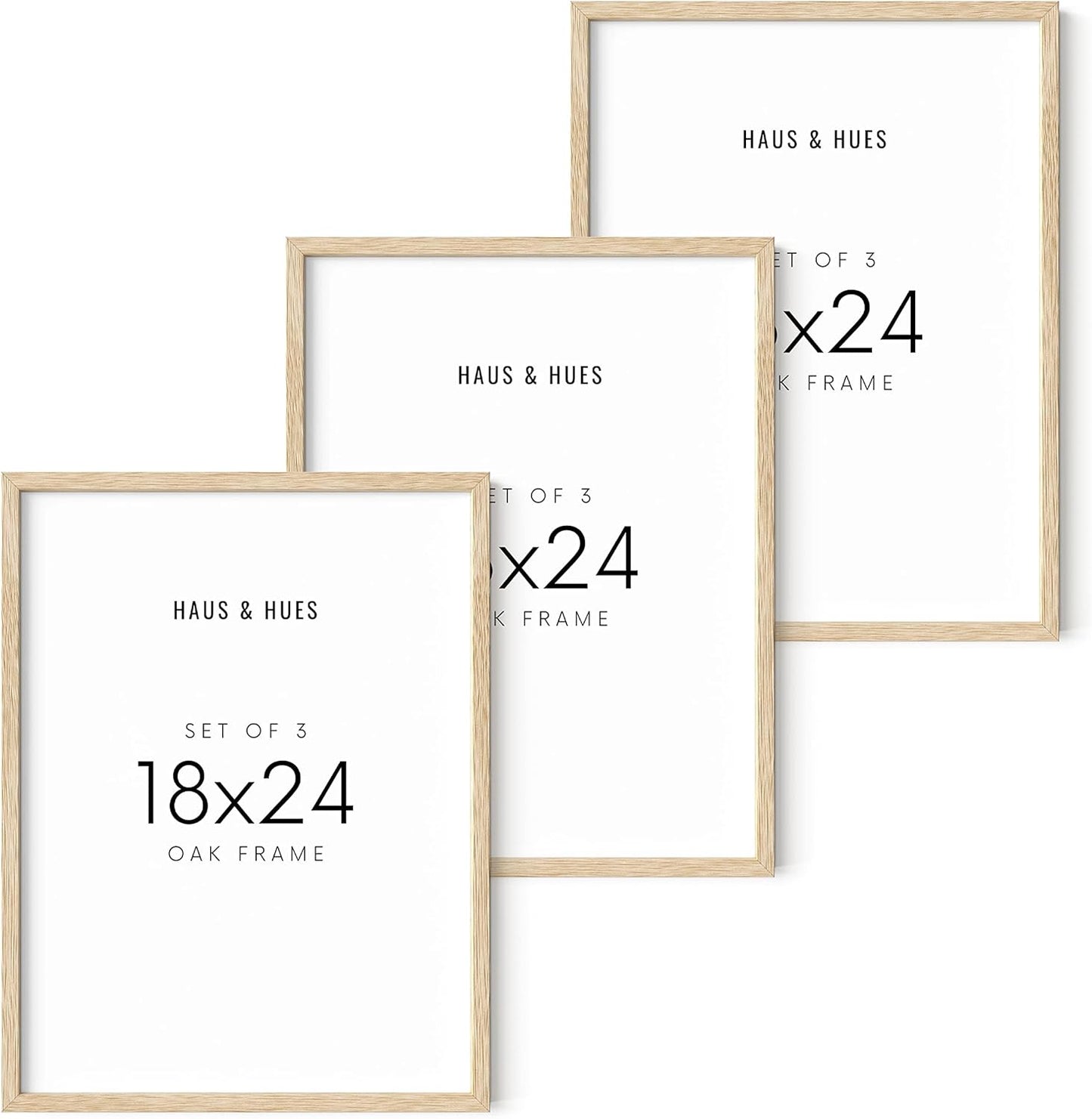 HAUS AND HUES Beige Wood Picture Frames 18 x 24 - Set of 3 Poster Frames 18 x 24, Wooden Picture Frames 18x24, Art 18x24 Frames, Wood Frames 24x18, Picture Frame Set Collage 18x24 (Beige Oak Frames)