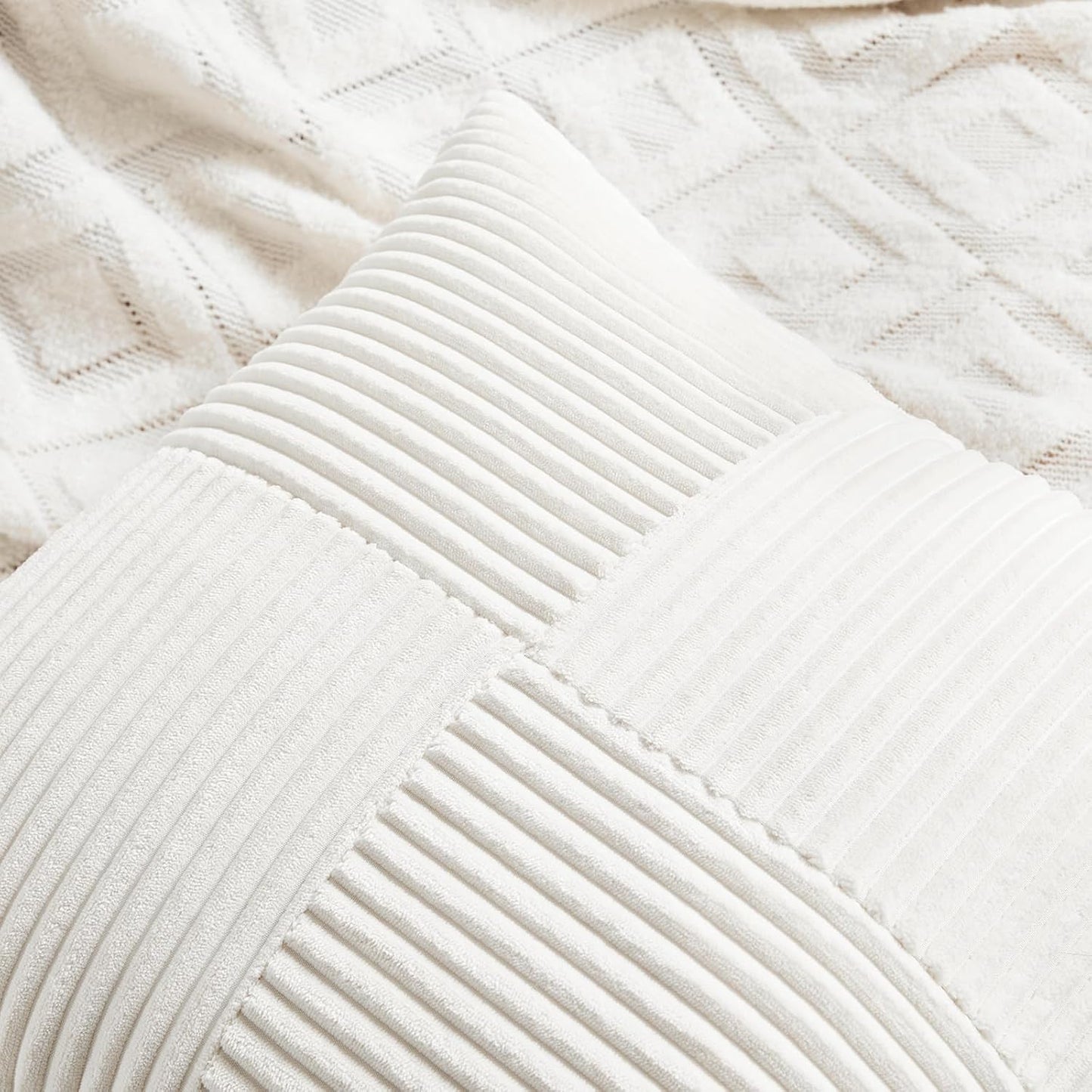 Fancy Homi 2 Packs Cream White Decorative Throw Pillow Covers 20x20 Inch for Living Room Couch Bed Sofa, Farmhouse Boho Home Decor, Soft Corss Corduroy Patchwork Accent Square Cushion Case 50x50 cm