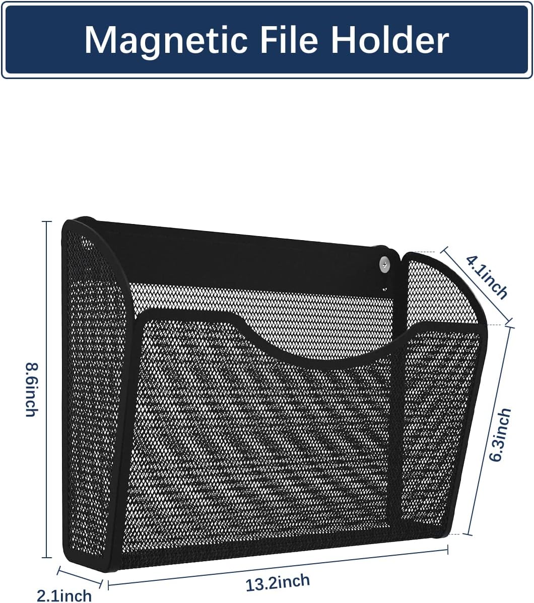 1-Tier Magnetic File Holder - No Drilling Installation File Organizer, Large Capacity Magnetic File Holder for Refrigerator, File Cabinets, Whiteboard, Office, Kitchen
