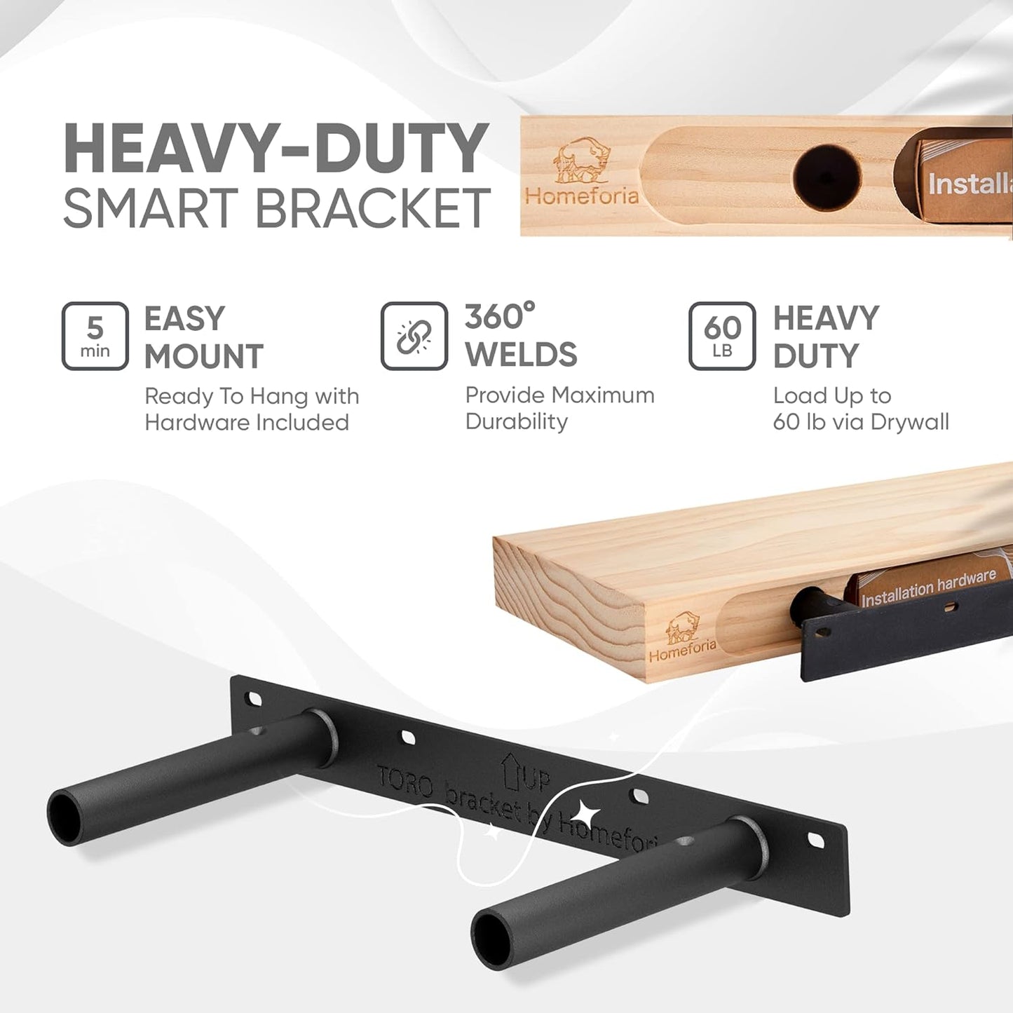 Homeforia White Floating Shelf 18 inch, High End Solid Real Wood 18inch Bathroom Floating Shelves for Wall Mounted, White Wooden 18in Floating Shelves, Heavy Duty Bracket, 18 X 6.5 X 1.75 in, Set of 3