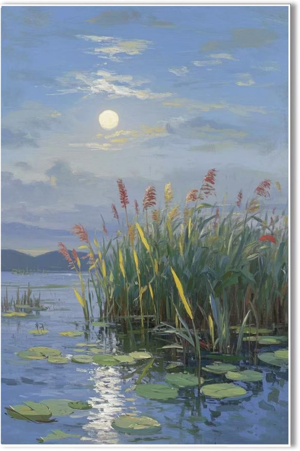 Landscape poster artwork art poster natural landscape painting reed marsh under the moonlight suitable for living room bedroom home wall