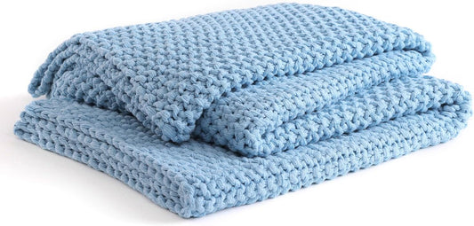 YnM Chunky Cotton Knit Throw Blanket, Cable Knit Throws for Bed Couch Sofa, Comfy & Relaxing, Decorative Piece for Farmhouse Modern Boho Rustic Scandinavian Chic Vibe, Aqua Blue 50x60 Inches
