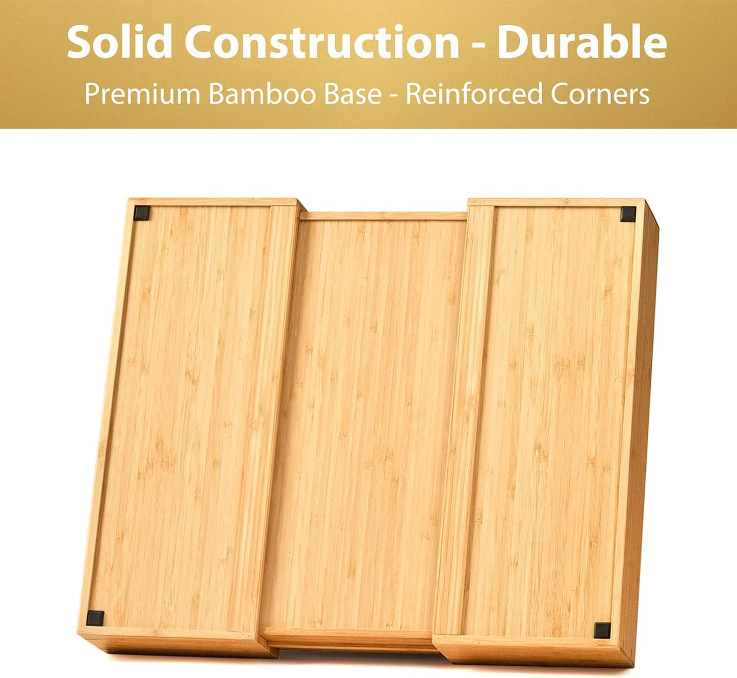 Umilife Expandable Kitchen Drawer Organizer, 2.5" High Bamboo Utensils Silverware Tray, Adjustable Large Deep Wood Organization Holder