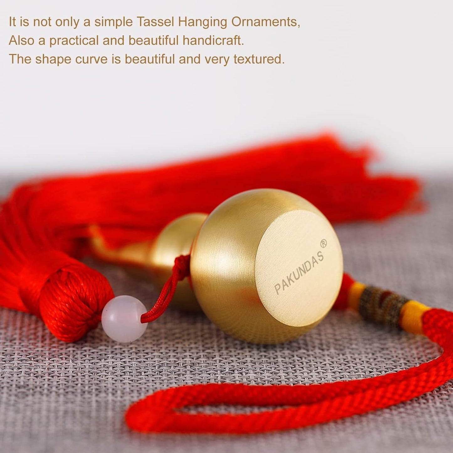Feng Shui Hanging Ornaments Decor,Wu Lou Golden Gourd,with Red Luck Strip Tassel Treasure for Ideal Car Pendant,Bedroom,Door,Desk lamp,Bring Good Luck,Safty,Healthy,2.16inch Tall,Full Brass