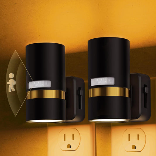 L LOHAS LED Motion Sensor Night Light Plug in, Night Lights Plug into Wall with Adjustable Brightness, 1600K Amber Light, 1W Energy-Saving Nightlight for Bathroom Bedroom Kitchen Hallway, 2 Pack