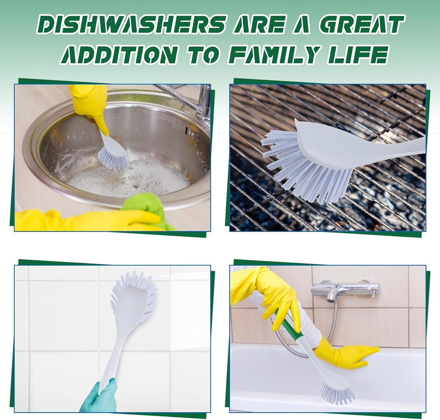 Hsei 20 Pcs Green Kitchen Scrub Dish Brush Bulk with 11 Inch Anti Slip Handle Cleaning Dish Scrubber with Stiff Bristles Washing Scrub Brushes for Housekeeping for Pots and Pans, Kitchen Sink