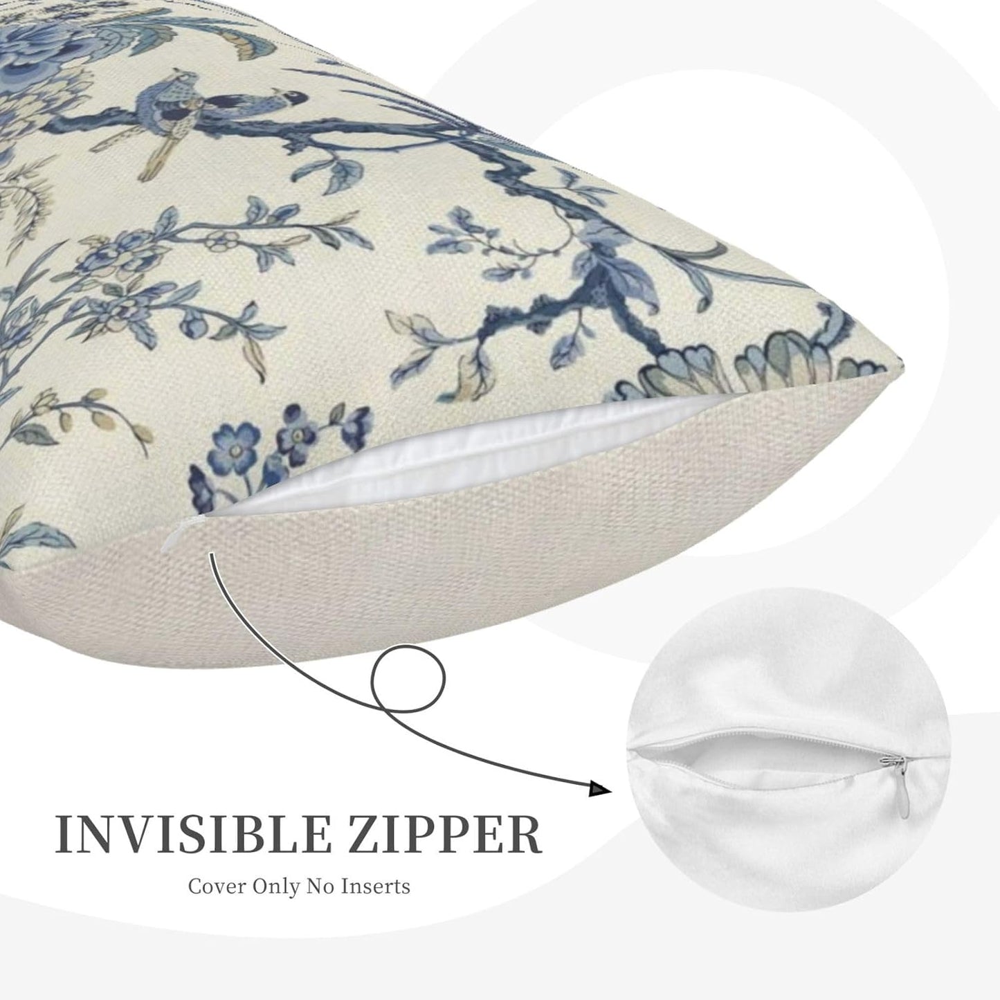 CXMEIFLY Spring Floral Birds Pillow Covers 12 x 20 Inch Set of 2 for Chinoiserie Flowers Decor Throw Pillows Blue and White Plant Outdoor Decorative Cushion Cases for Couch Bed Decorations