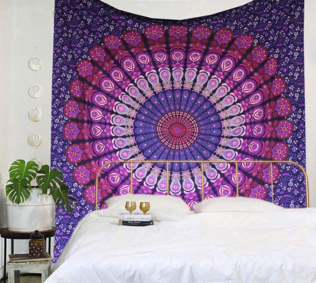 raajsee Purple Tapestry- Best Mandala Wall Hanging- Bedding Tapestry For Bedroom Aesthetic-Size TWIN 140 X 210 CMS