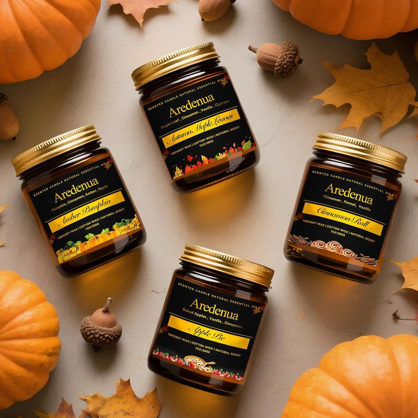 Fall Candles - Apple Pie Candle | Apple Scented Candles for Thanksgiving, 7oz Fall & Winter Soy Candle for Home Scented, 50 Hours Burn Time, Harvest Holiday/Halloween/Autumn Gifts for Women Men