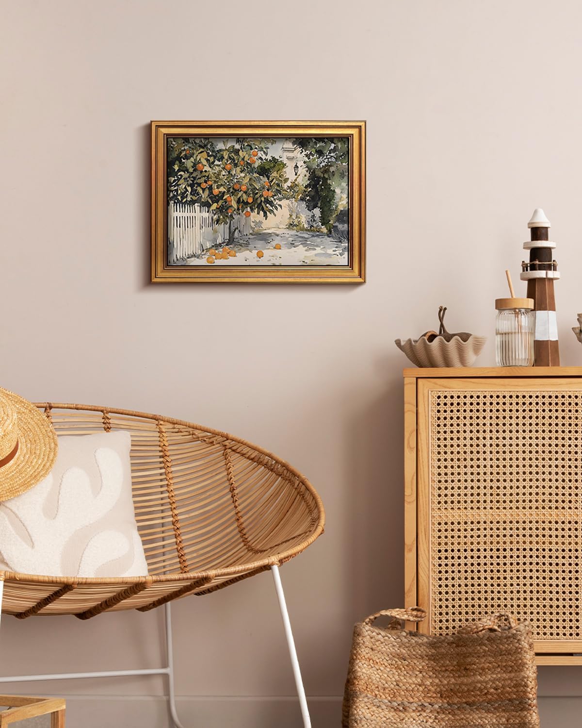 HUARCEY Gold Framed Vintage Wall Art for Living Room Country Orange Trees Earthy Room Decor Aesthetic Oil Painting Wall Picture Farmhouse Canvas Print Artwork for Kitchen Bedroom Bathroom Decor 12x16