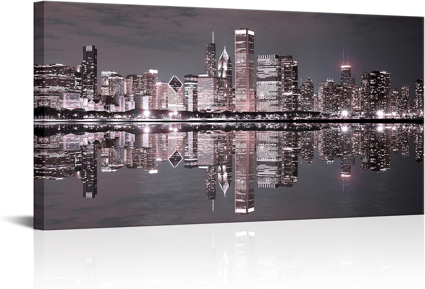 Conipit Chicago Wall Art Chicago Skyline Artwork City Night Downtown Picture Cityscape Painting Framed for Bedroom Home Office Decor 24"x48"