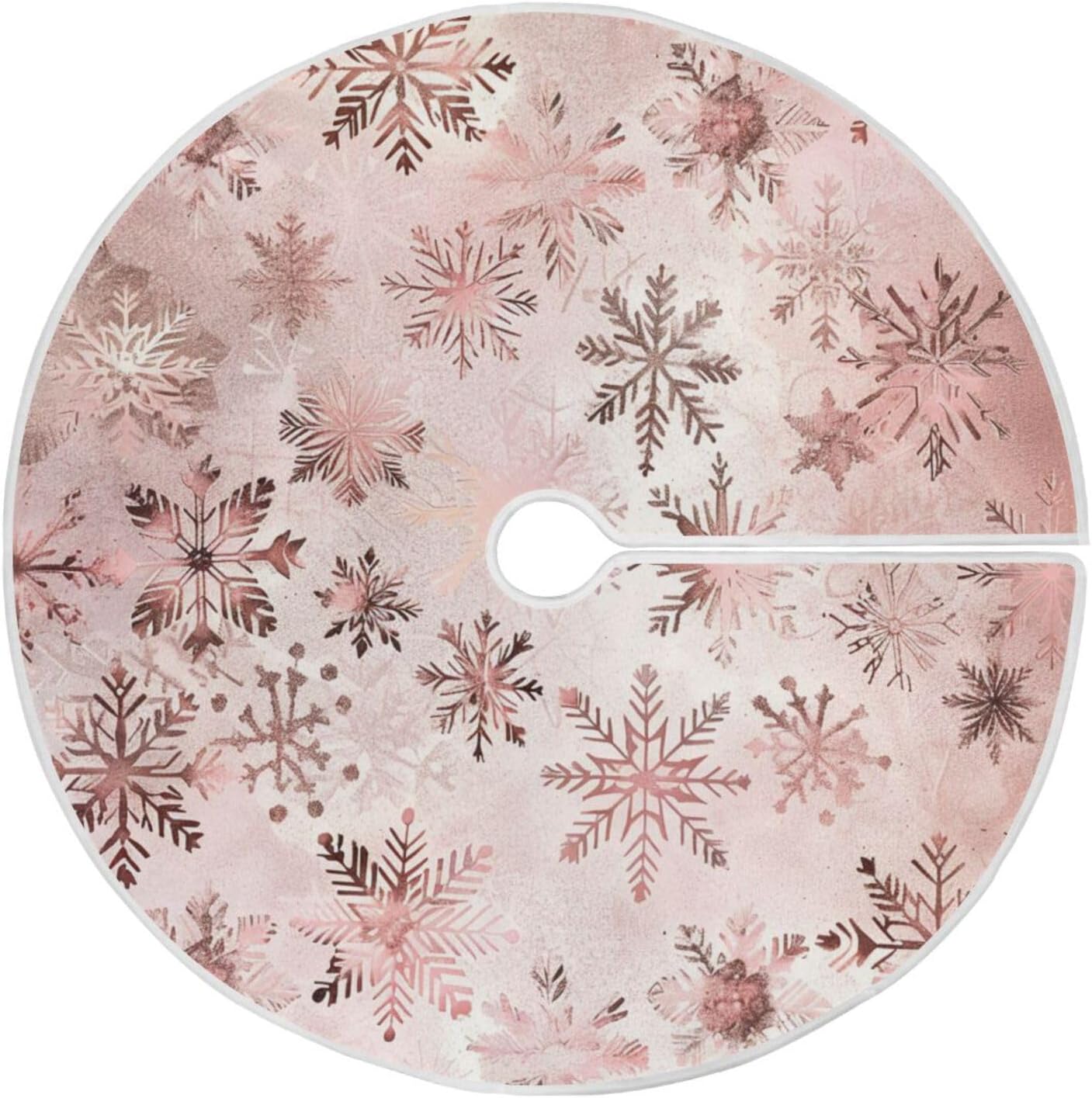 Christmas Tree Skirt, 48 Inch Seamless Pattern Rose Gold Snowflakes Xmas Tree Skirt for Christmas New Year Party Decorations Christmas Tree Mat