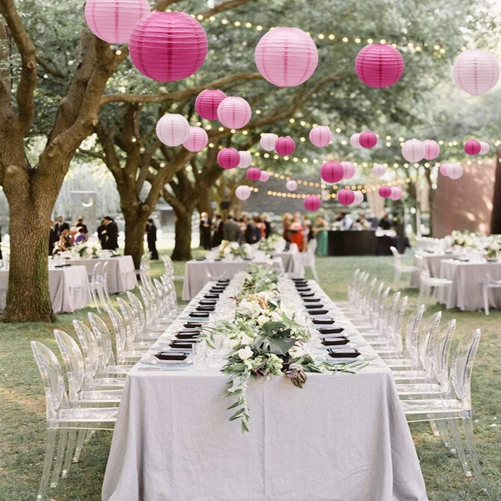 Round Chinese Paper Lanterns Decorative 15pcs Wedding Birthday Party Valentine's Day Baby Showers Decoration (Pink)
