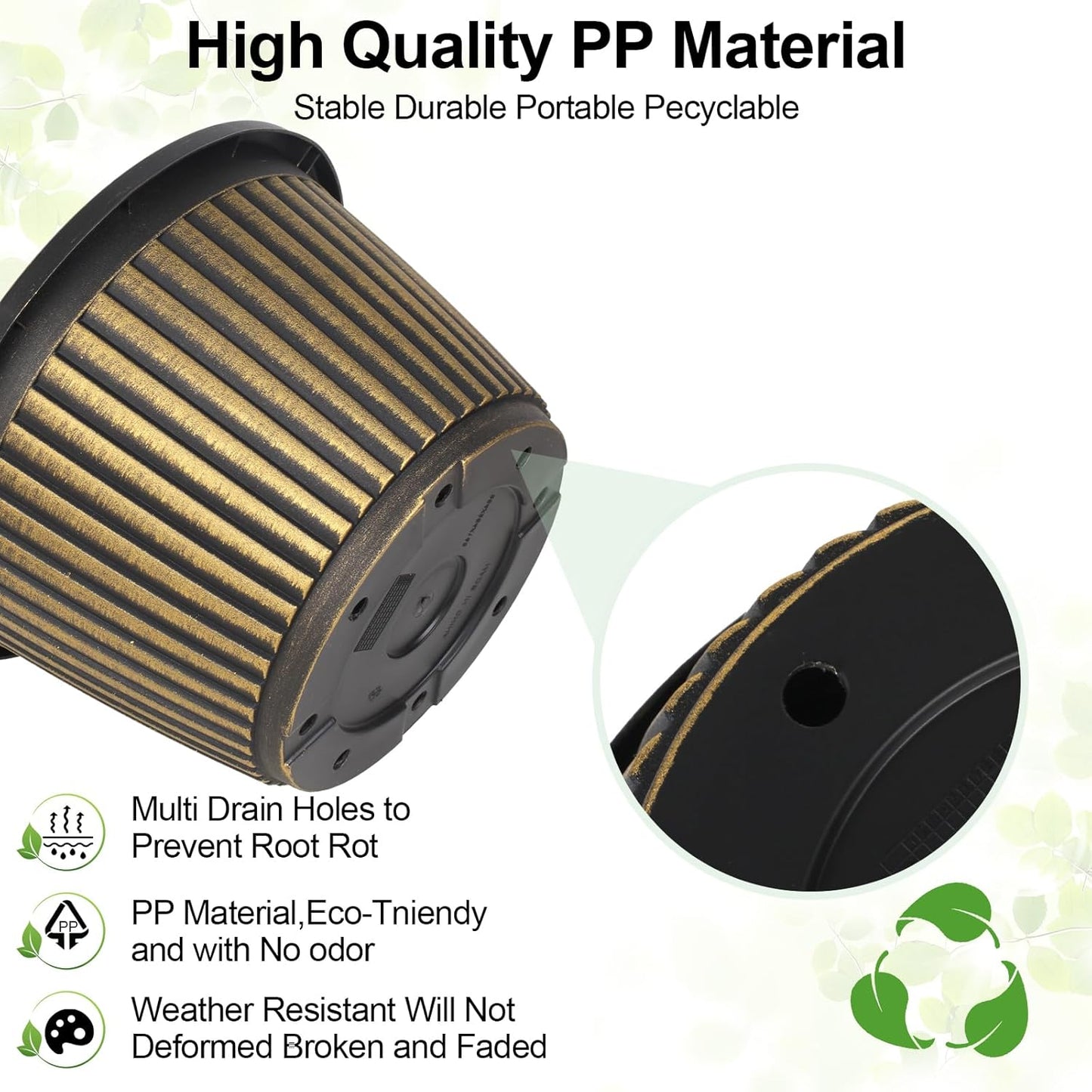 Planter-Pots-for-Plants-Indoor-Outdoor, 4 Pack 10 Inch Plastic Flower Pots with Saucer & Drainage Holes, Modern Garden Planters for Planting Medium Large Plants，Decorative Resin Garden Pots