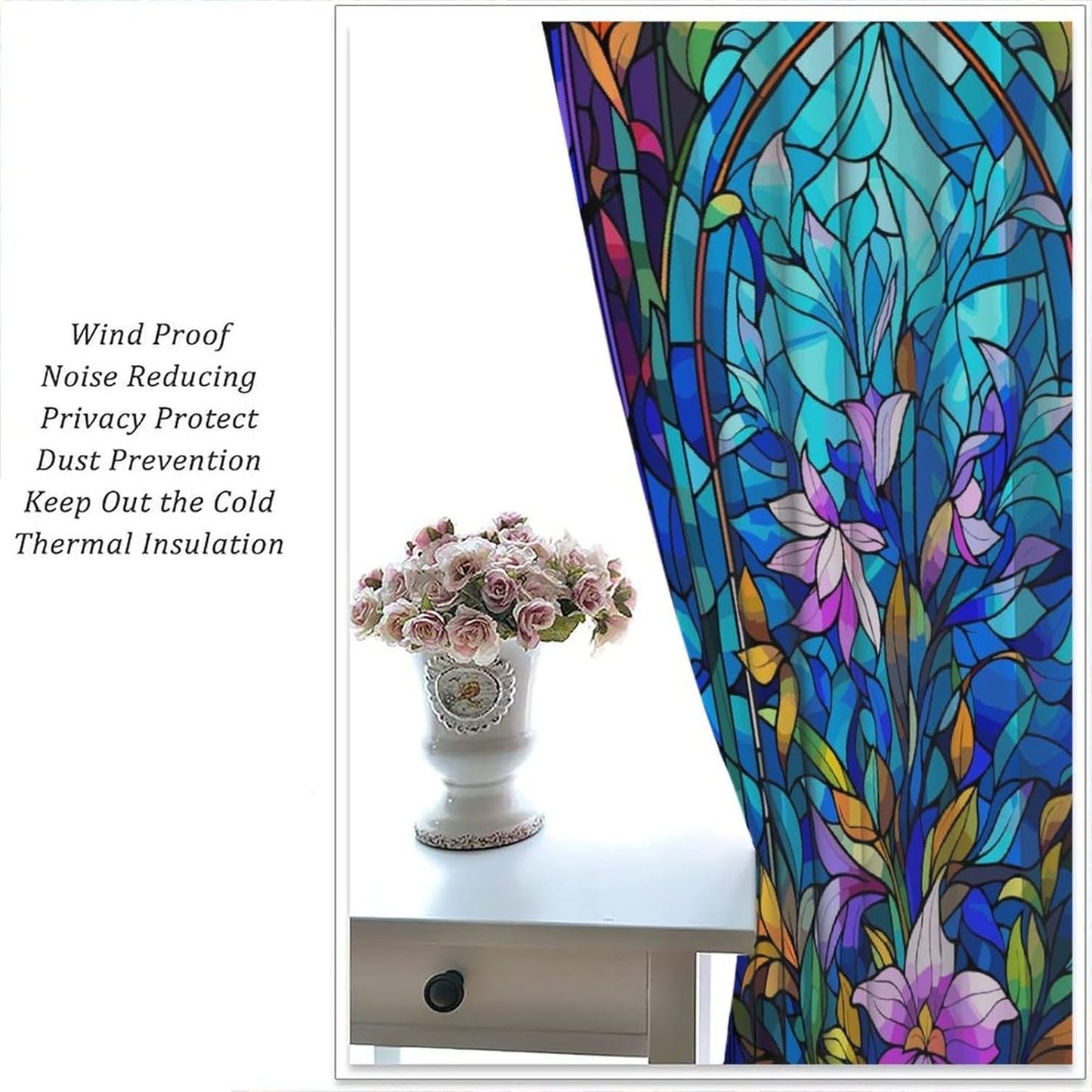 Stained Glass Curtains,Abstract Colorful Floral Geometric Art Home Decor Drapes for Bedroom Living Room Kitchen Window Treatment 2 Panels Set Total Size 72" W X 63" L Inch