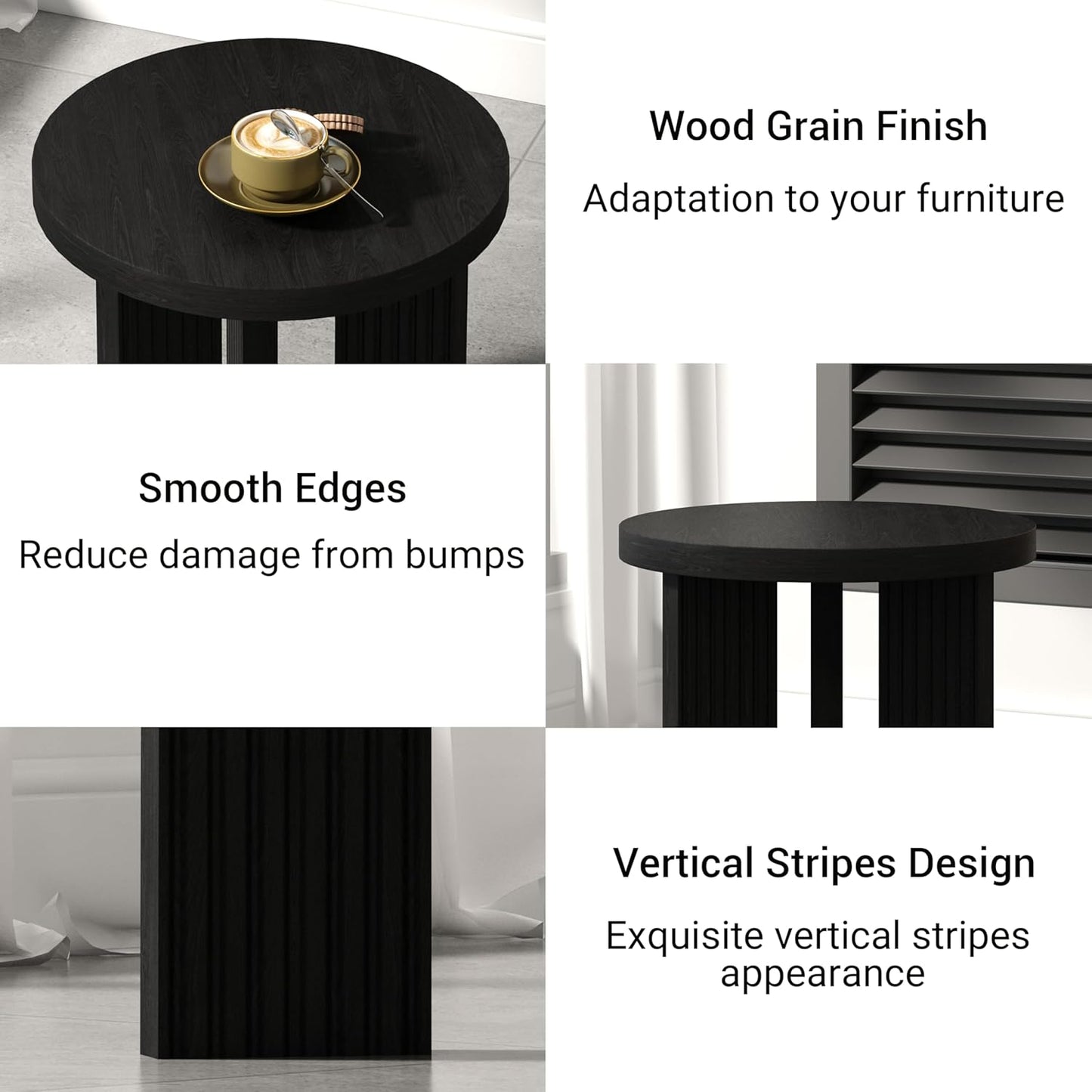 Nesting Coffee Table Set of 2, Modern Wooden Coffee Table with Smooth Thick Design, Circle Tea Table and End Table Set, Accent Center Tables for Living Room, Office, Black