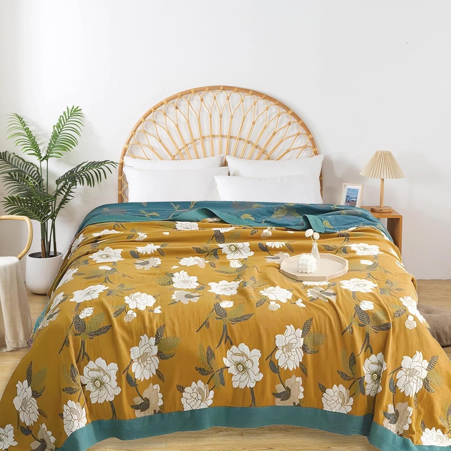 Boho Throw Blanket for Bed - 100% Pure Cotton Ultra Soft Rustic Quilt - Farmhouse Decor Bed Blankets, All Season Rustic Throw for Sofa Couch Chair(60"×80", Flower Branch 2)