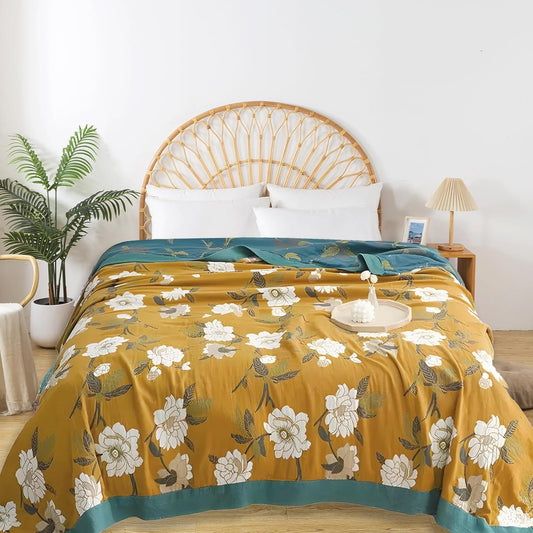 Boho Throw Blanket for Bed - 100% Pure Cotton Ultra Soft Rustic Quilt - Farmhouse Decor Bed Blankets, All Season Rustic Throw for Sofa Couch Chair(91''x 98'', Flower Branch 2)