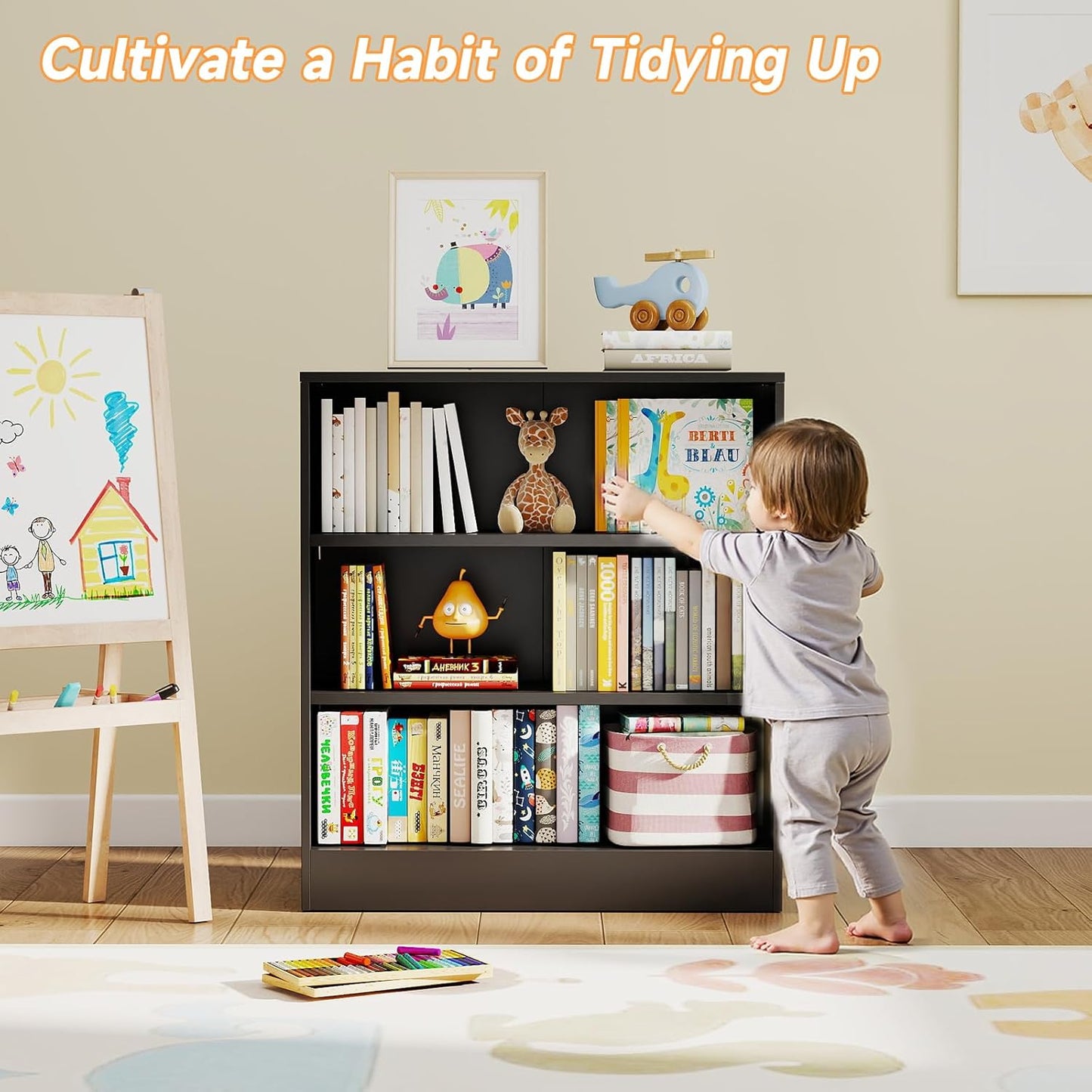 3-Tier Metal Open Shelf Bookcase, Bookcase with Adjustable Shelves, Floor Standing Book Shelf, Freestanding Display Storage Shelves, Curio Cabint Display Case for Small Places/Living Room/Corner