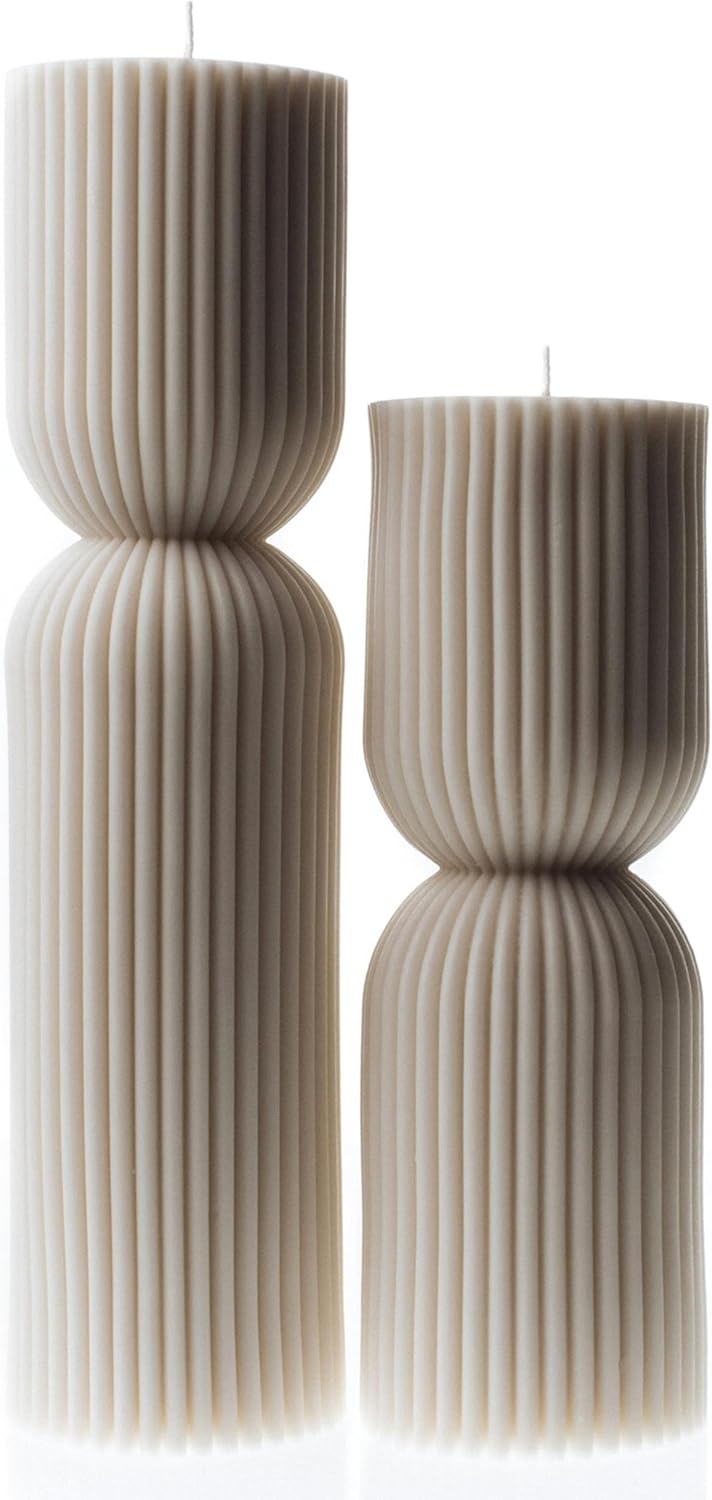 LAWA Hourglass Pillar Candle - Large Beautiful Handmade Pillar Scented Soy Wax Elegant Bubble Aesthetic Candle Housewarming Gift Home Room Shelf Decor Idea - White (Set of 2)