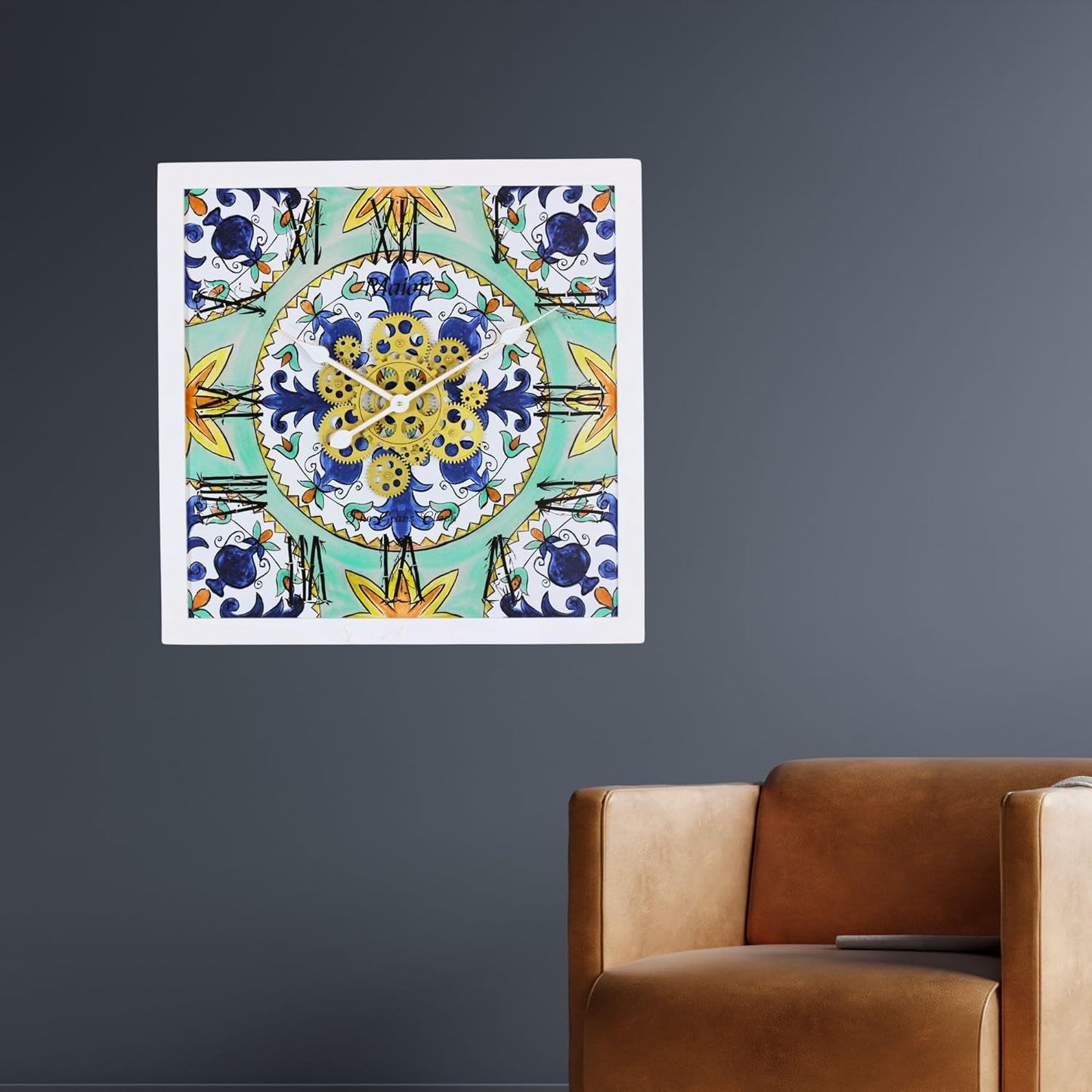 The Gears Clock Wall Clock Italy Collection with Moving Gears (Maiori, 24 inches (60 cm))