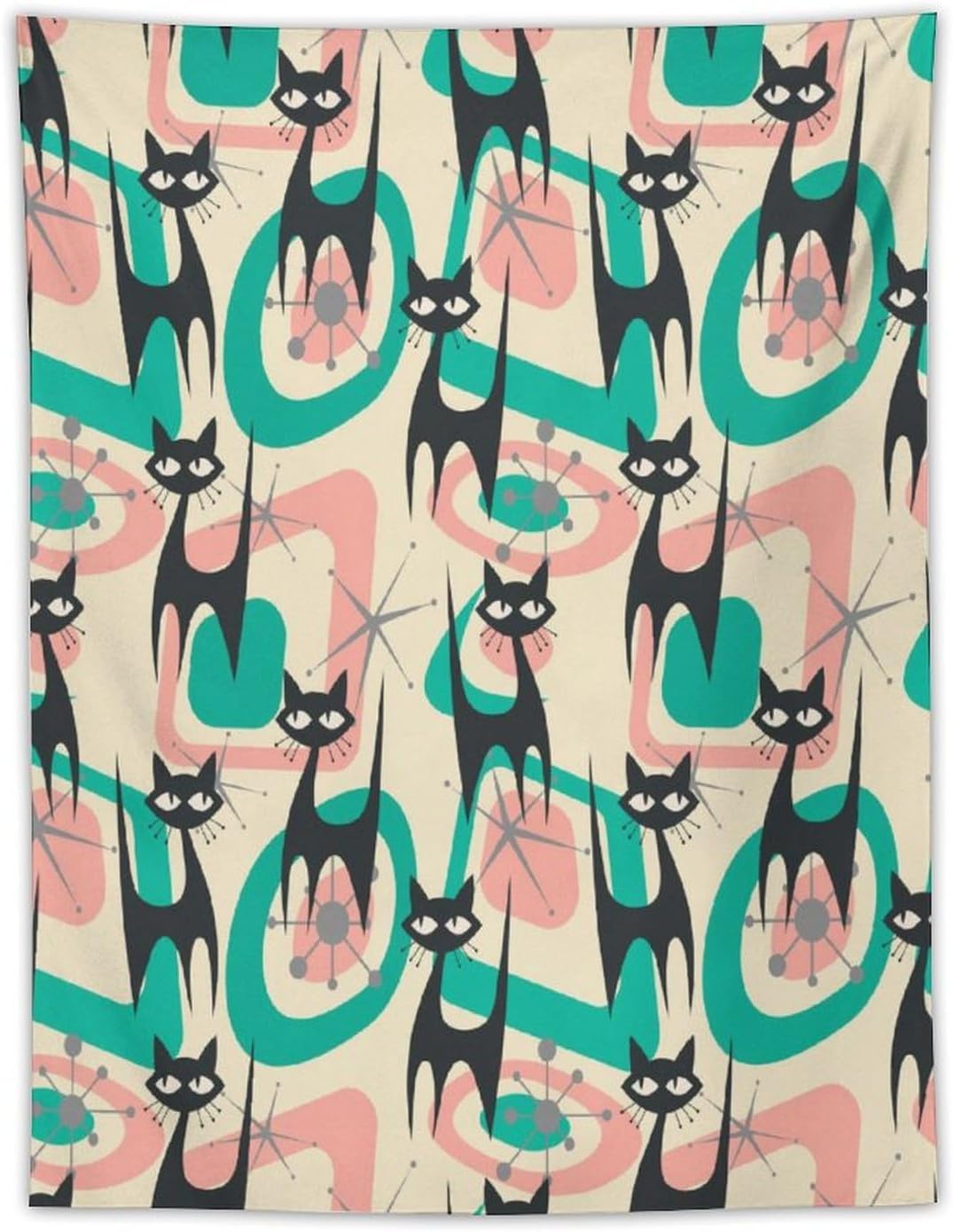 ICMOLYYENLO Boho Medieval Cat Tapestry, Abstract Atomic Starburst Geometric Aesthetic Art Wall Hanging For Bedroom Living Room Dormitory 50x60 Inches