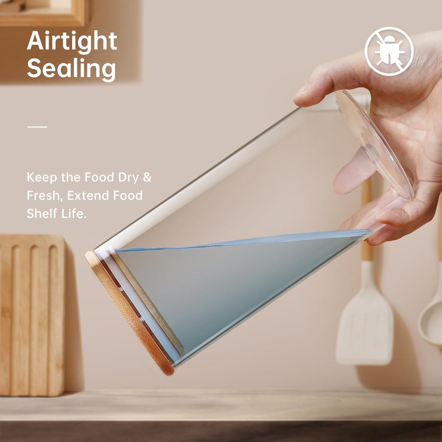 Square Glass Jars with Bamboo Lids 17 FL OZ [Set of 12], Glass Canisters with Airtight Lids, Glass Food Storage Containers for Spice, Sugar, Tea, Candies, Cookies, Best for Kitchen & Pantry